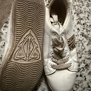 Women's White and Leopard Print Sneakers